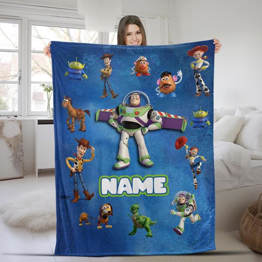 Discover Toy Story Characters Blanket, Custom Name Gift Rex Blanket, Woody Buzz Lightyear, Baby Movies Fleece Mink Sherpa, Birthday Gifts BZJB11