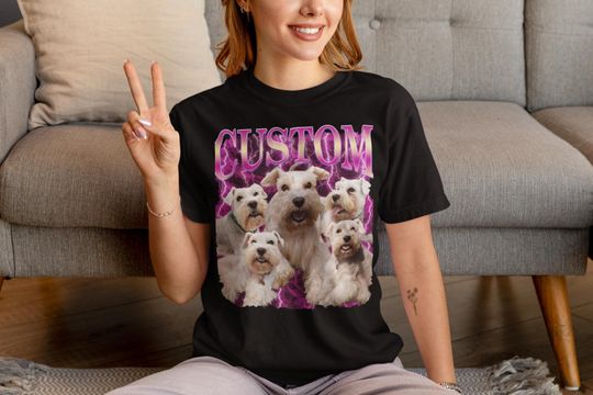 Custom Vintage Pet Photo + Name Unisex Heavy Cotton Tee, Personalized Dog Mom Shirt, Cat Dad Shirt, Bootleg 90's Retro Tee Birthday Gift,