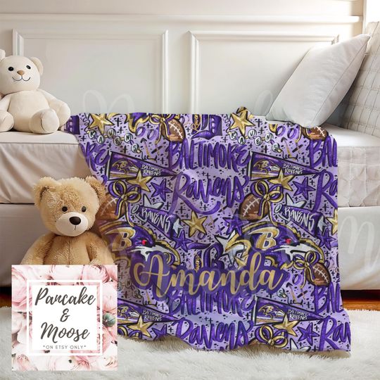 Baltimore Football Blanket, Personalized Fleece Throw, Purple and Gold Sports Fan Gift, Game Day Blanket