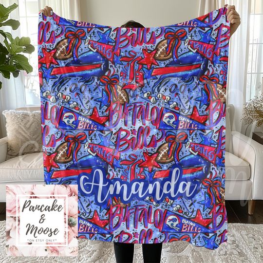 Discover Buffalo Football Fleece Blanket, Personalized Cozy Throw, Red and Blue Sports Fan Gift