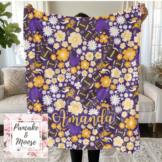 Discover Minnesota Football Fleece Blanket with Floral Pattern, Game Day Throw, Cozy Sports Fan Gift