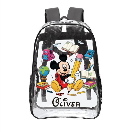 Discover Personalized Mickey Mouse Clear Backpack for Kids  Custom Disney Transparent School Bag with Side Pockets, Cute Back To School Gift Bag