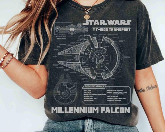Star Wars Millennium Falcon Grey Schematics 1977 Retro Shirt, Galaxy's Edge Holiday Trip T-shirt Family Birthday Gift Kid Toddler Tee