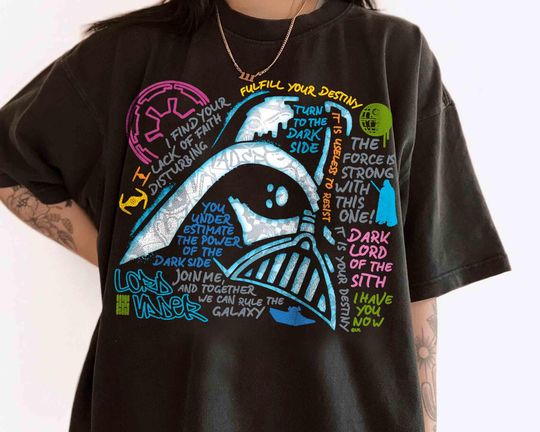 Discover Retro Star Wars Darth Vader Neon Chalkboard Art Quotes Shirt, Star Wars Day Tee, Galaxy's Edge Trip Tee,  Family Holiday Vacation Gift