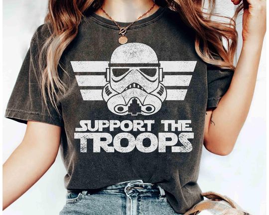 Discover Funny Star Wars Retro Support The Troops Stormtrooper Shirt, Galaxy's Edge Holiday Tee, Disneyland Vacation Party Trip Gift