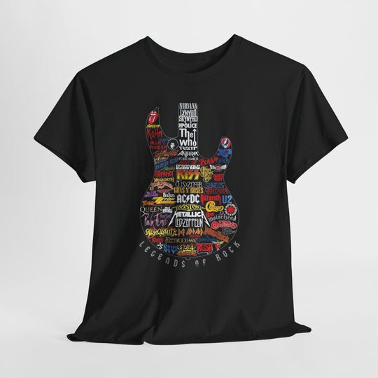 Discover Rock Legends Guitar T-Shirt Heavy Cotton Music Band Tee