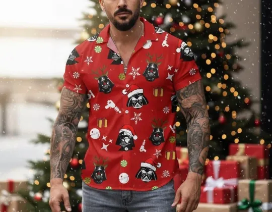 Darth Vader Santa Hat Reindeer Hawaiian Shirt, Retro Star Wars Christmas Hawaiian