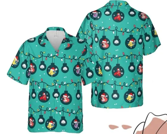 Discover Ariel Princess Flounder Sebastian Christmas Light Hawaiian Shirt, Little Mermaid