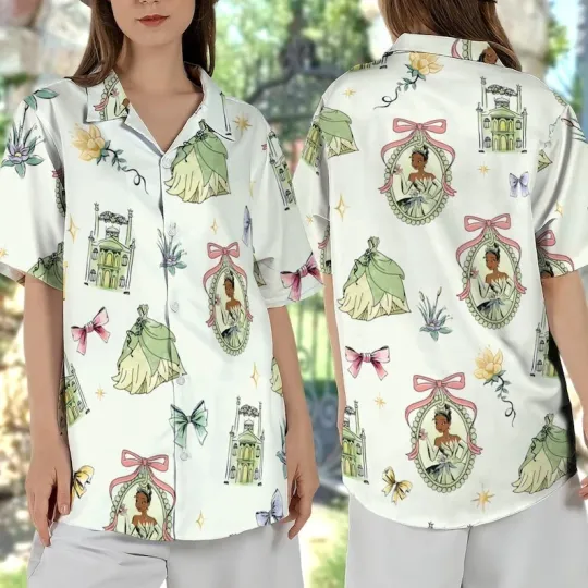 Watercolor Tiana Princess Coquette Bow Hawaiian Shirt