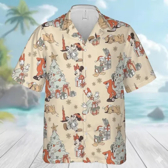 Discover Retro Mickey Christmas Hawaiian Shirt, Mickey and Friends Christmas Button Shirt