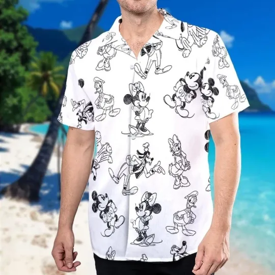 Discover Mickey And Friends Sketch Art Themed Hawaiian Shirt, Disney Mickey Mouse Donald