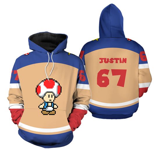 Custom Toad 3D Full Over Print Hoodie, Super Mario Toad Shirt, Cosplay Matching Shirt, Halloween Costume, Video Games Merch, Mario Hoodie