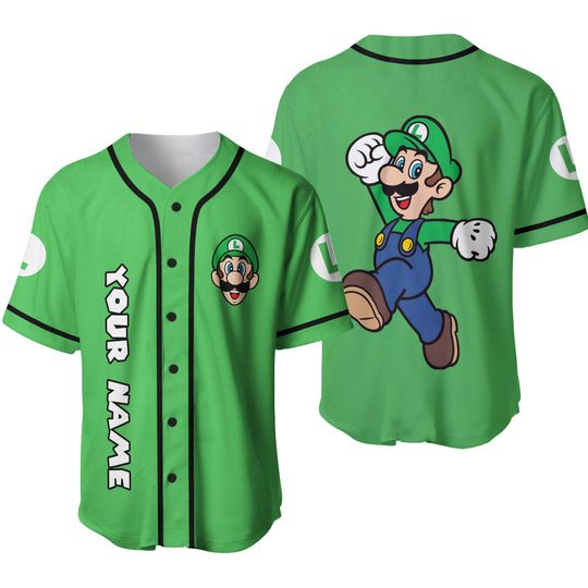 Personalize Mario Luigi Jumping Green, Custom Super Mario Baseball Jersey, Family Uniform Movie Game Jersey, Gift For Fans, Birthday Gift