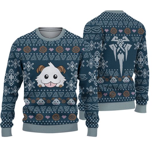 League Of Legends Cute Poro Poro Snowflake Pattern Holiday Ugly Christmas Sweater