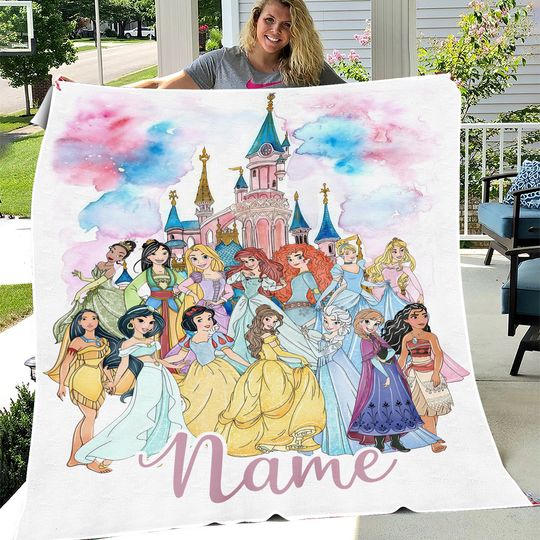 Personalized Disney Princess Blanket, Watercolor Castle Disney Fleece Blanket