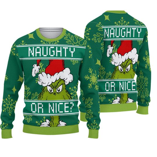 Seuss Geisel Funny Naughty or Nice Christmas Sweater