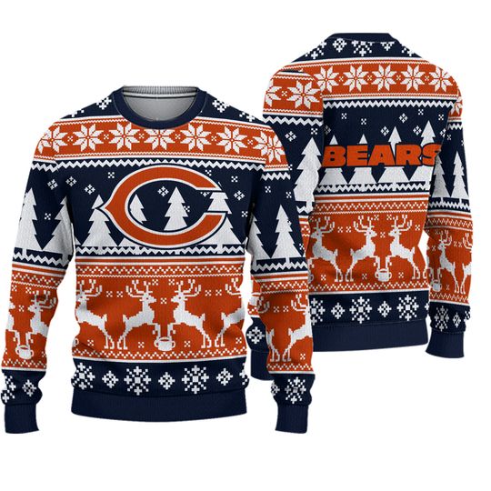 2025 Christmas Bear Reindeer Football Ugly Sweater S-5XL