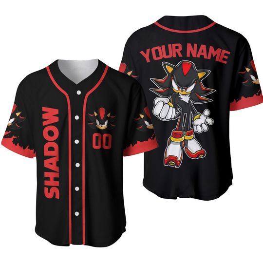 Personalized Shadow Black Color Baseball Jersey, Custom Shadow The Hedgehog Jersey Shirt, The Hedgehog Baseball Jersey, Birthday Gift