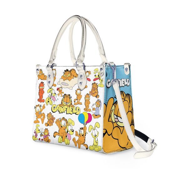 Garfield Cat Personalized Leather Bag, Garfield Cat Custom Handbag, Shoulder Bag, Crossbody Bag, Shopping Bag, Top Handle Bag