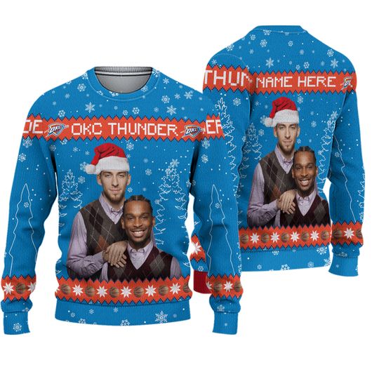 Custom Shai Gilgeous Chet Holmgren OKC Thunder Basketball Ugly Christmas Sweater, Thunder Bros, Basketball Christmas Gifts Shirt
