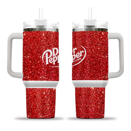 Dr Pepper Tumbler, 40oz Tumbler, Soda Design, Christmas Gift, 40oz Stainless Steel, Tumbler with Handle, Glitter Design, Perfect Gift