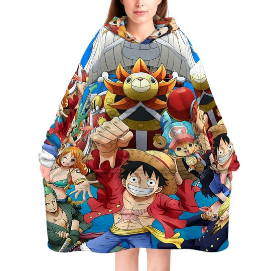 Luffy One Piece Oversized Blanket Hoodie Sweatshirt with Large Pocket for Women Men