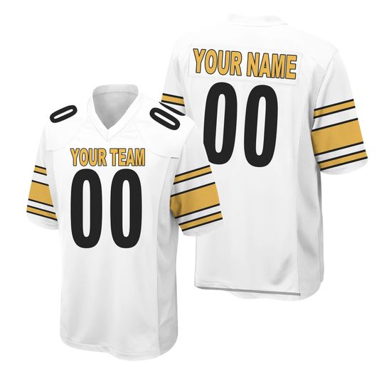 Custom Pittsburgh Steeler Football Jersey White Men Women Personalized Team Name & Number