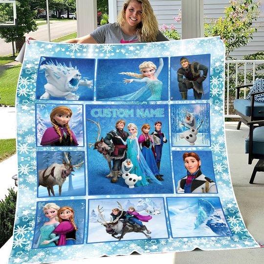 Personalized Disney Blanket, Custom Name Disney Blanket, Anna Elsa Olaf Blanket