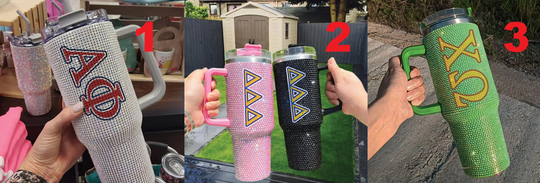 Sorority Rhinestone Tumbler 40oz, Delta Sigma Theta Bling Tumbler, Sorority Reveal Matching Cup, Studded Sorority Greek Letter Tumbler 40oz