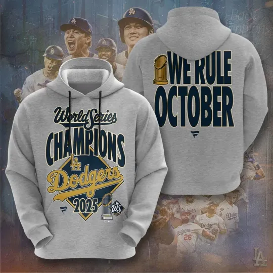 Discover LA Dodgers World Series Back to Back Champion 2025 3D Hoodie Full Size S-5XL