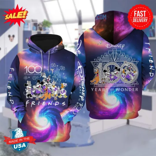 Discover Walt Disney 100 Years Friends Mickey Minnie Pluto Hoodie Size S-5XL