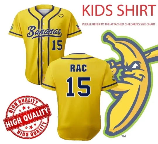 Rare Savannah Bananas #15 RAC Baseball Jersey 3D AOP Fans Adults Kids Cotton