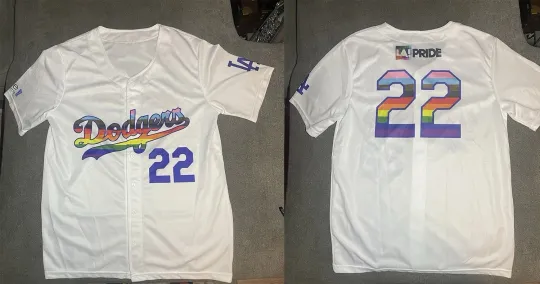 Discover Dodgrs Pride LGBTQ White Rainbow Baseball Jersey Gift For Fans