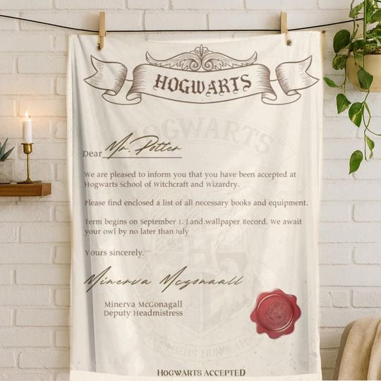 Hogwarts Inspired Personalized Wizard Letter Fleece Blanket, Custom Name Gift