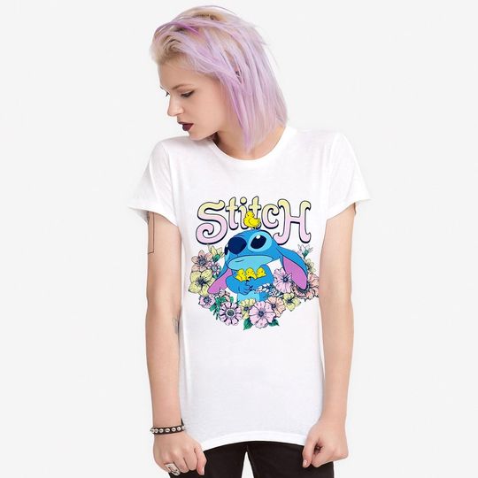 Stitch with Flowers T-Shirt for Men Women Kids