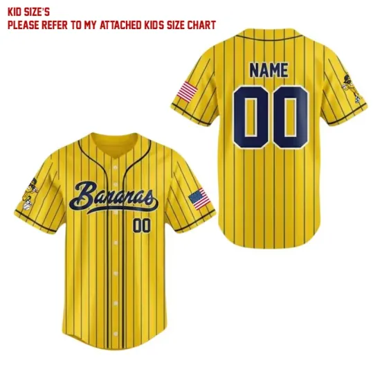 Discover Savannah Bananas Let's Go Bananen kids Youth Jersey Black ALl size shirt B2039