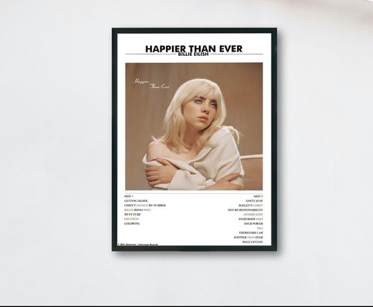Discover Billie Eilish Happier Than Ever Poster Minimalist Album Art Digital Download Vertical Wall Decor