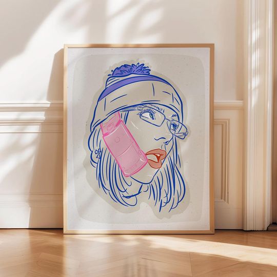 Billie Eilish Wall Art Poster | Y2K Aesthetic Bedroom Decor | Pop Culture Indie Music Artist Print | Pastel Tone Celebrity Portrait