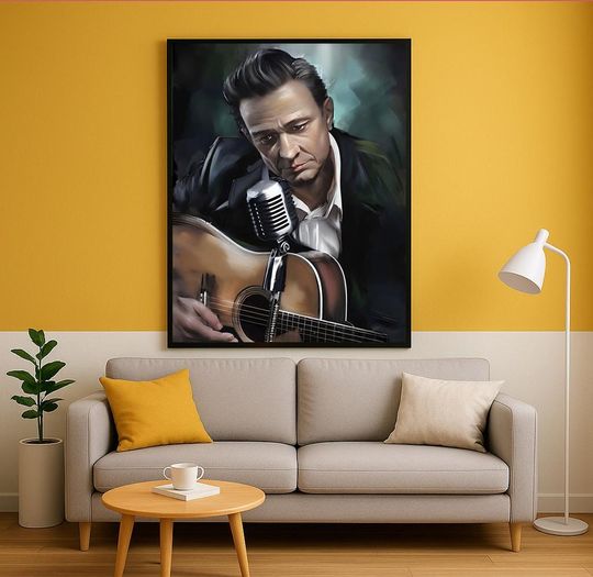 Johnny Cash Custom Fan Art Poster - Hand Drawn Wall Art - 20-30 inch Vertical Modern Decor - Living Room Music Gift