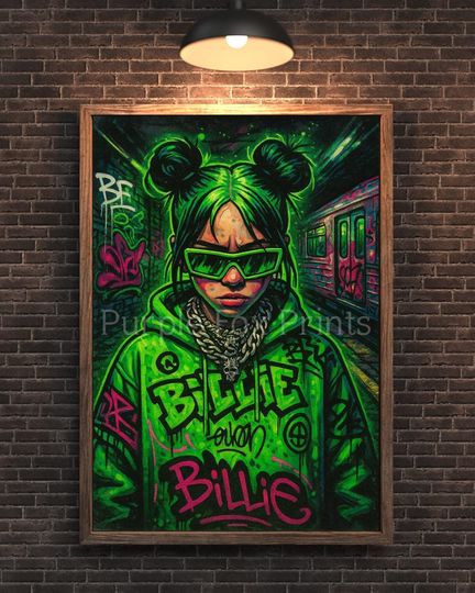 Billie Eilish Graffiti Art Print Neon Retro Vertical Poster