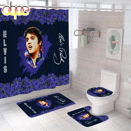 Discover Elvis Presley Blue Shower Curtain Bathroom set