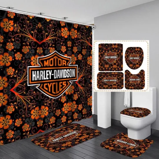 Discover Haarleyy Davidson Orange Flowers Shower Curtain Bathroom set