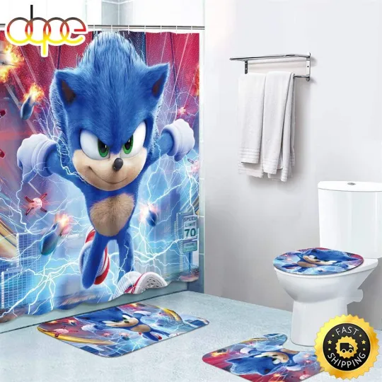 Discover Movies Cartoon Sonic Shower Curtain Bathroom set