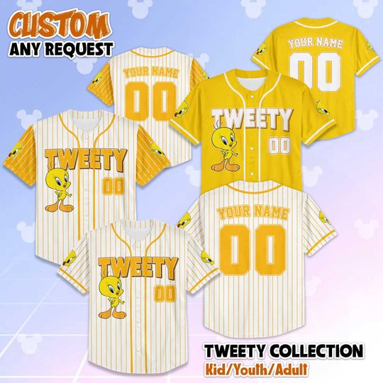 Custom Tweety Bird Baseball Jersey, Looney Tunes Team Outfit