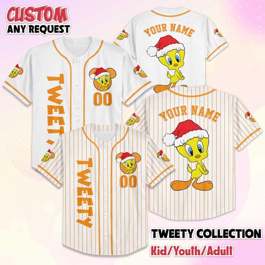 Custom Tweety Baseball Jersey, Looney Tunes Team Shirt