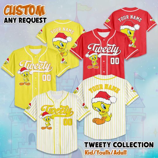 Personalized Tweety Baseball Jersey, Custom Looney Tunes Team Outfit