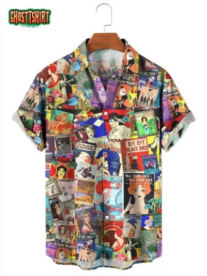 Discover Men’s Hawaiian Shirt Funny Vintage Poster Print Button Down Shirt Version 1