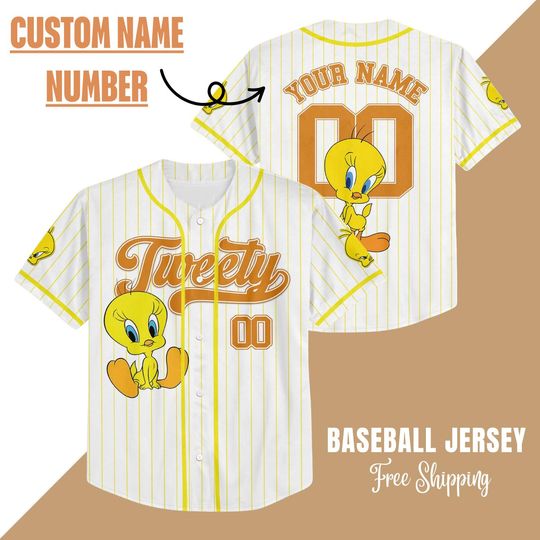 Discover Personalized Tweety Baseball Jersey, Personalize Tweety Jersey Shirt, Disney Baseball Jersey, Tweety Birthday Gift, WDW Magic Kingdom Jersey