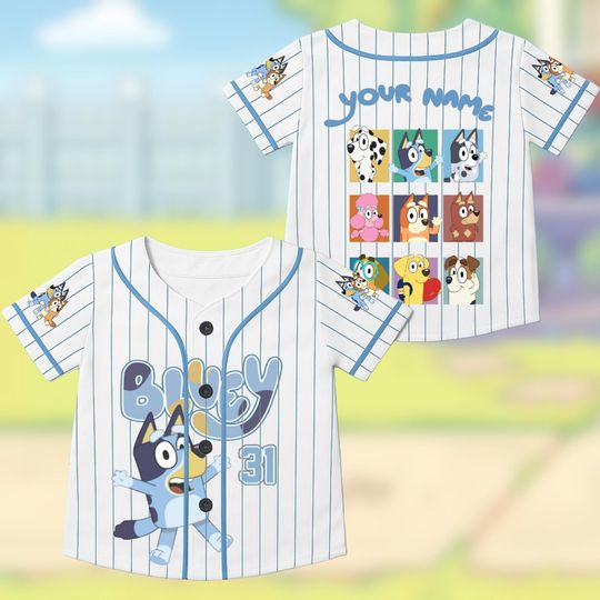 Personalized BlueyDad Baseball Jersey, BlueyDad Friends Dog Lovers Kid Youth Adult Baseball Team, BlueyDad Bingo Bandit Chilli Heeler Family Matching