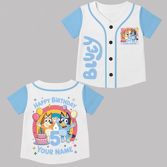 Discover Custom Blue Dog Baseball Jersey, Personalized name Blue Birthday Jersey, Birthday Gift For Kid